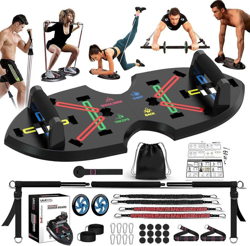 Foldable Home Gym Set Push up Board Resistance Bands Ab Roller Space Saving Workout Gear Apartment Travel Beginner to Pro (19 in 1 Set)