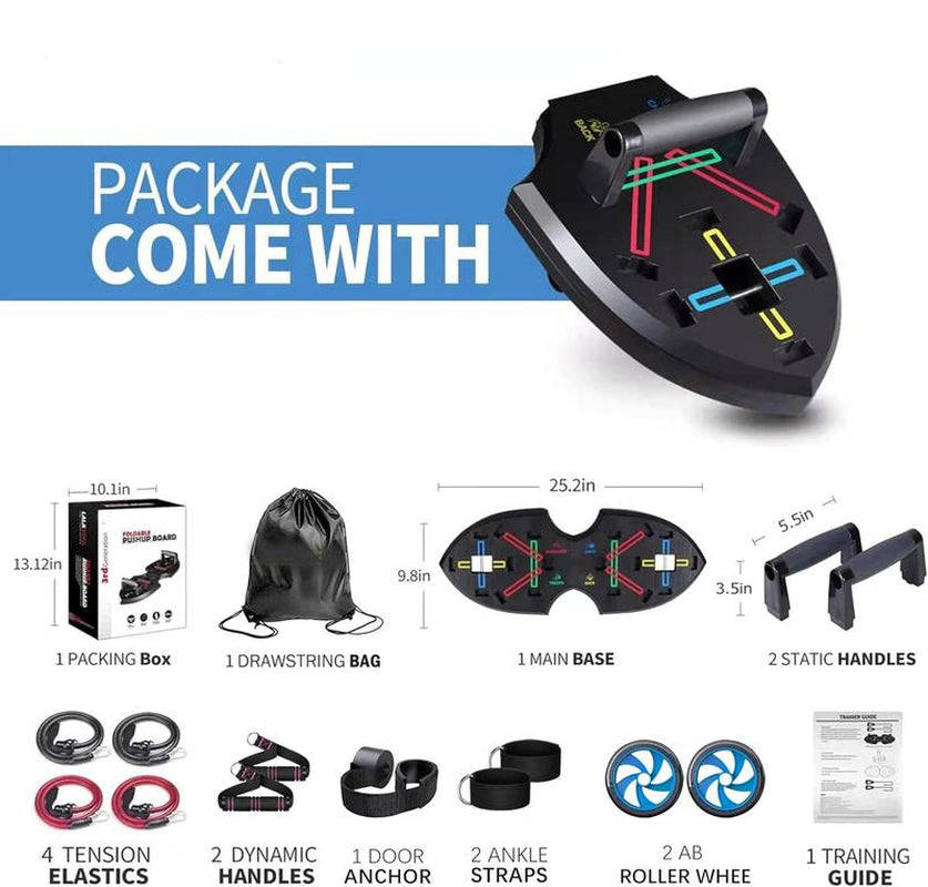 Foldable Home Gym Set Push up Board Resistance Bands Ab Roller Space Saving Workout Gear Apartment Travel Beginner to Pro (19 in 1 Set)